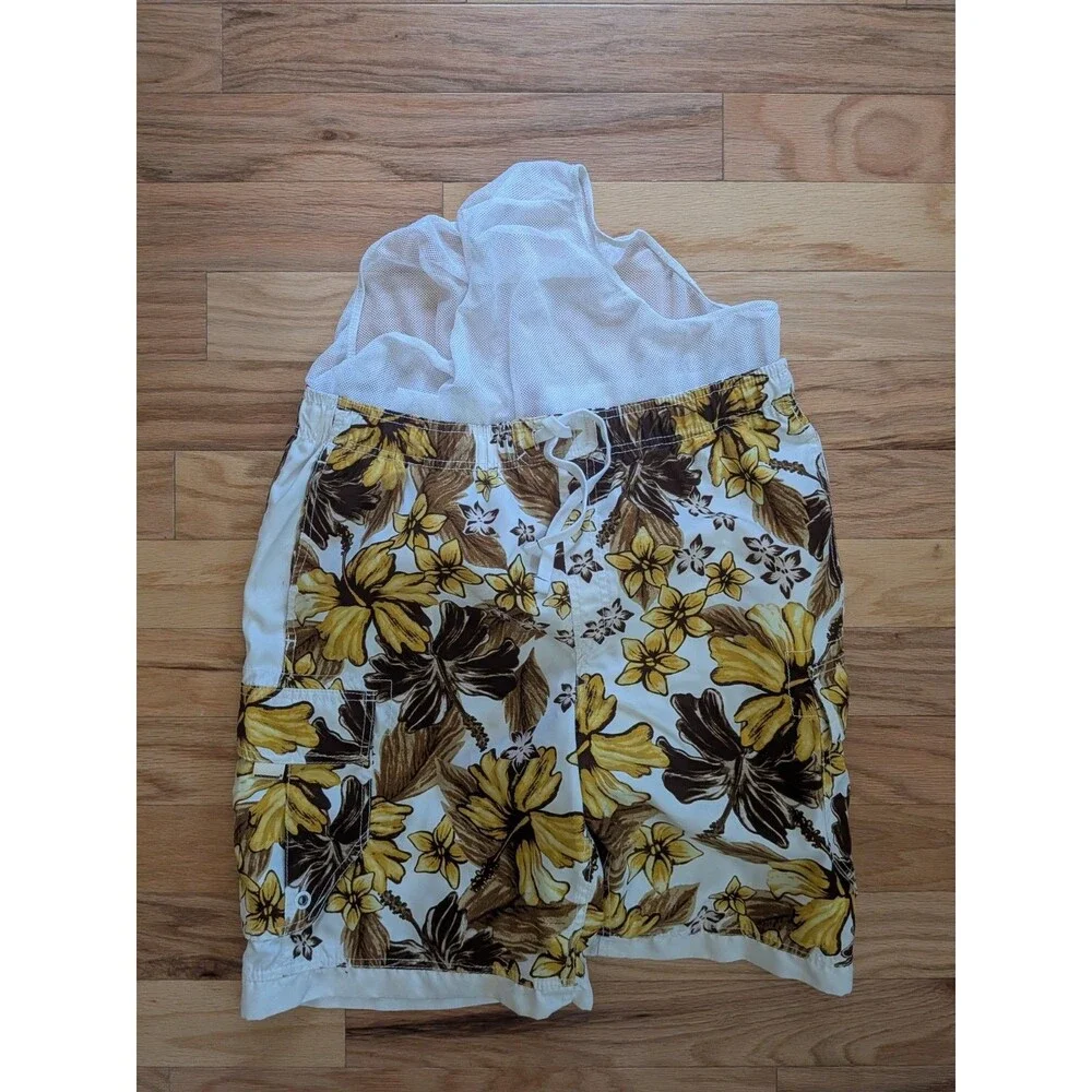 Vintage Mossimo Boardshorts Lined Size Medium Yellow Brown Floral Lined